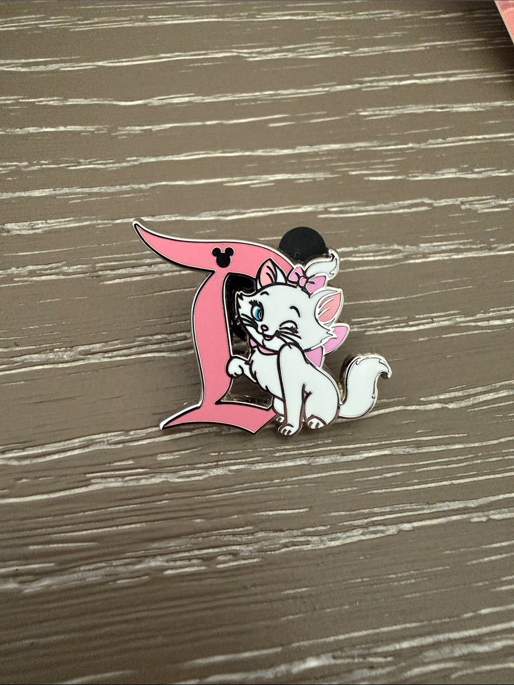 Disney Marie Pink Letter D Enamel Pin Cute Cat Accent